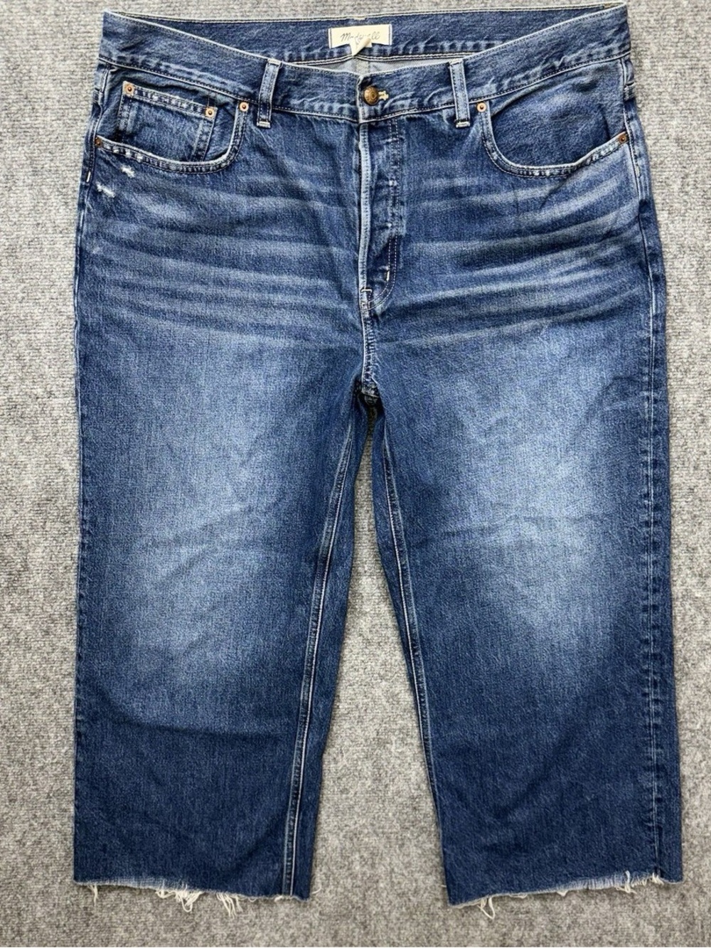 Madewell Low Slung Baggy Crop Jeans Raw Hem Wide Leg Button Fly Size 32 (38x25)